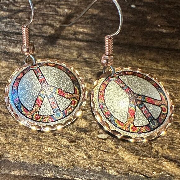 Handmade Boho Copper Earrings, Diamond Cut Hippie Peace Wire Drop Earrings, Gif - Picture 5 of 6